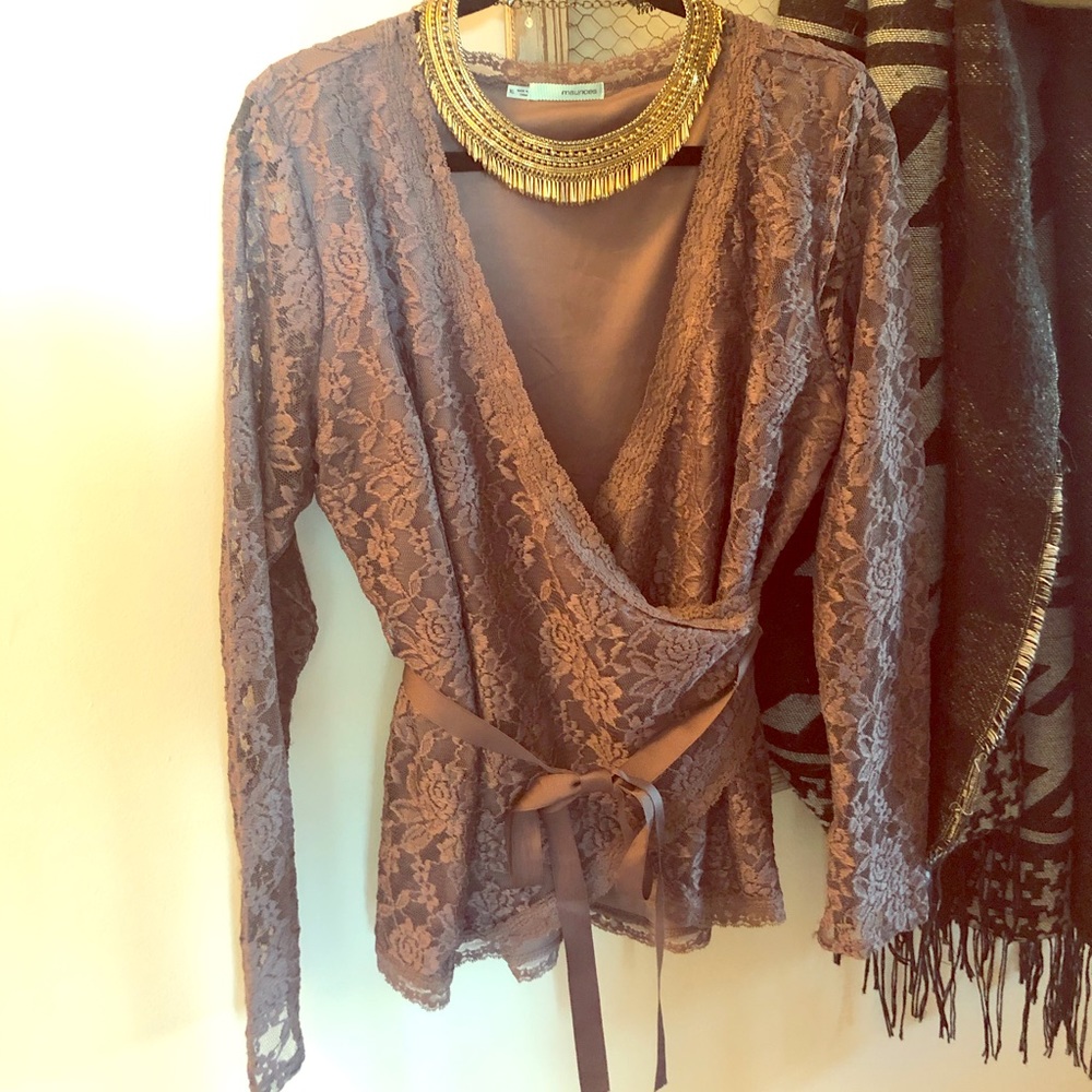 Beautiful lace faux wrap top